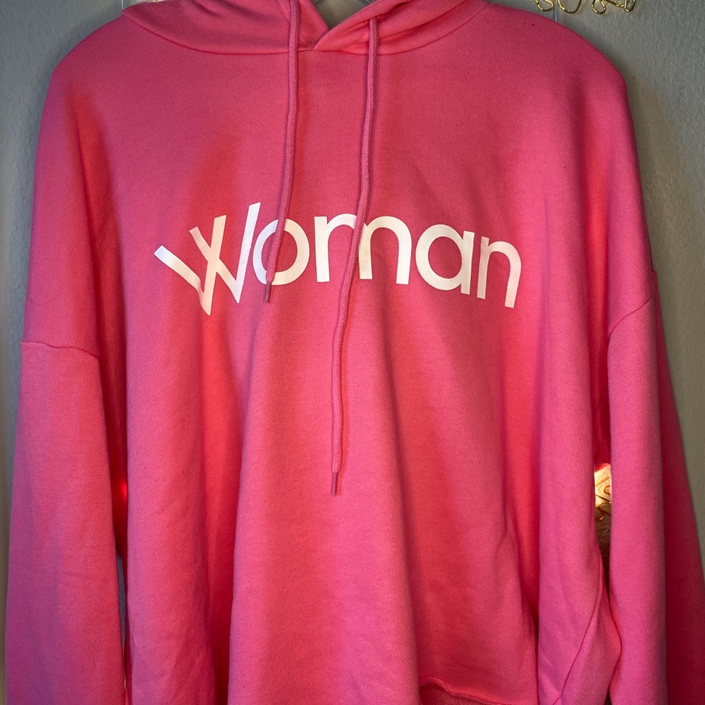 Pink crop top “WOMAN” hoodie